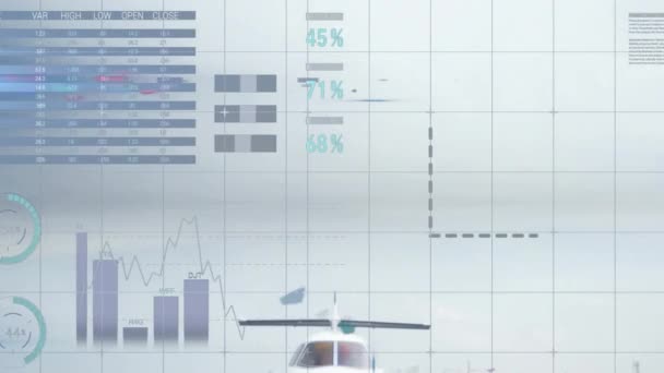 Animering Finansiell Databehandling Över Flygplan Globalt Koncept För Resor Ekonomi — Stockvideo