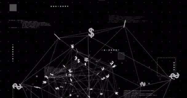 배경에서 데이터 처리를 글로벌 기호의 네트워크의 애니메이션 데이터 디지털 인터페이스 — 비디오