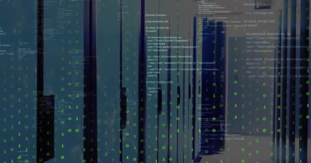 Animação Processamento Dados Com Codificação Binária Sobre Sala Servidor Tecnologia — Vídeo de Stock
