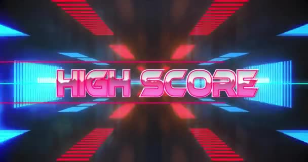 Animation High Score Text Neon Tunnel Communication Retro Future Digital — Stock Video