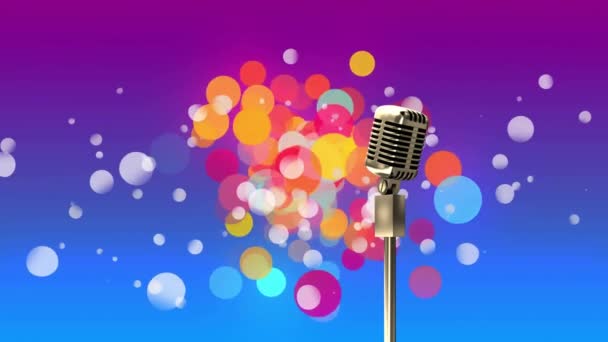Animación Micrófono Sobre Manchas Colores Sobre Fondo Azul Música Colores — Vídeo de stock