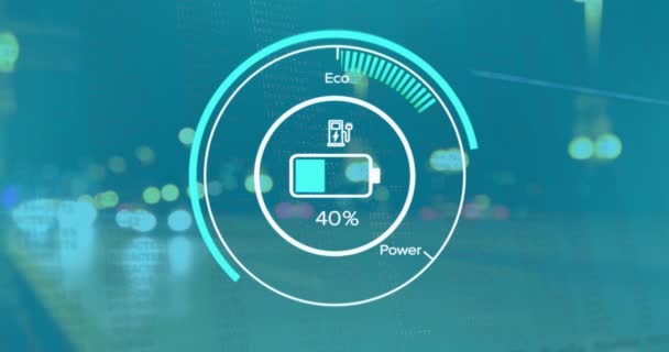 路上で車の上に荷を積むバッテリーのアニメーション グローバルテクノロジー デジタルインターフェースのコンセプトデジタル生成ビデオ — ストック動画