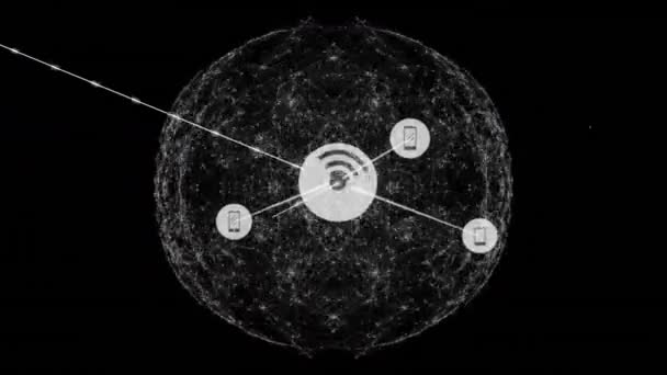 Animacja Sieci Połączeń Ikonami Czarnym Tle Koncepcja Globalnych Połączeń Obliczeń — Wideo stockowe