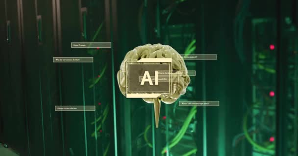 Animace Textu Mozku Zpracování Dat Přes Počítačové Servery Globální Umělá — Stock video