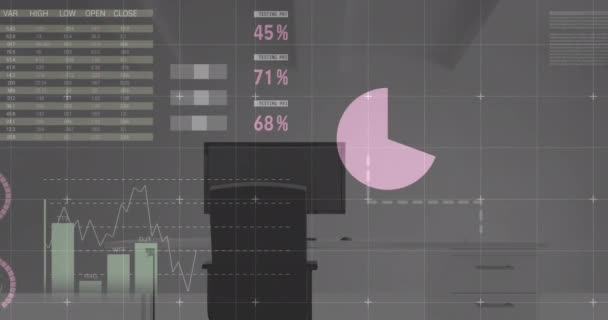 Animación Del Procesamiento Datos Financieros Sobre Escritorio Con Computadora Sobre — Vídeo de stock