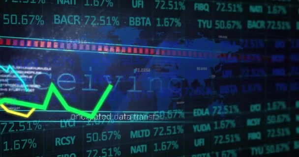 Animación Líneas Procesamiento Datos Financieros Sobre Fondo Oscuro Finanzas Globales — Vídeos de Stock