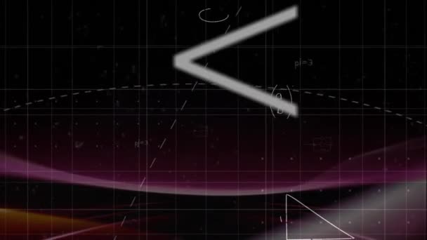 黒い背景にある数学の方程式とシンボルのアニメーション グローバルサイエンス コンピューティング デジタルインターフェースのコンセプトデジタル生成ビデオ — ストック動画