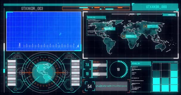 Анимация Сканирования Обработки Данных Экранах Глобальный Бизнес Связи Вычислительная Техника — стоковое видео