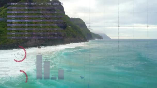 海上金融数据处理的动画 全球金融 计算和数据处理概念 — 图库视频影像