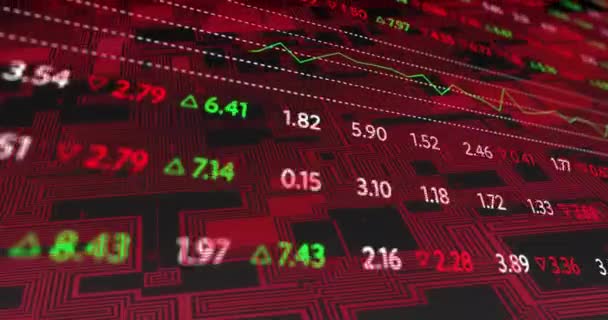 Animação Processamento Dados Financeiros Sobre Placa Circuito Conceito Finanças Globais — Vídeo de Stock