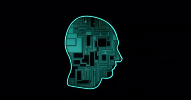Animatie Van Digitale Gegevensverwerking Met Printplaat Hersenen Zwarte Achtergrond Mondiale — Stockvideo