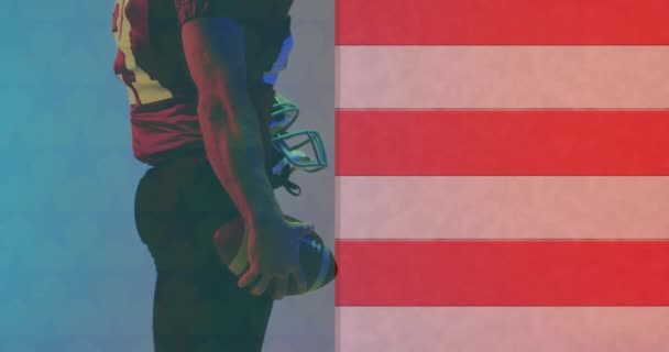 Animacja Białego Amerykańskiego Piłkarza Flagi Usa Amerykański Patriotyzm Sport Koncepcja — Wideo stockowe