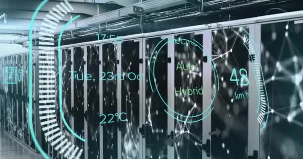 컴퓨터 서버를 자동차 디지털 데이터 처리의 애니메이션 글로벌 컴퓨팅 데이터 — 비디오