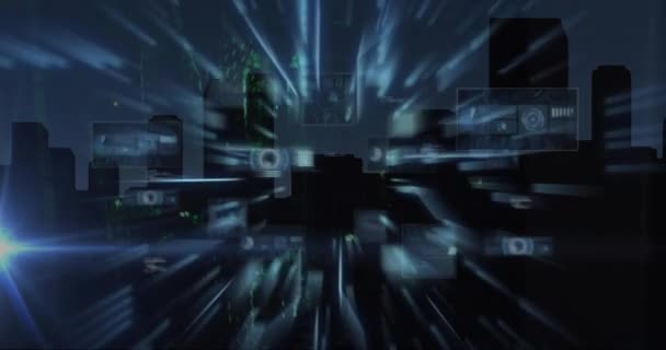 Bilgisayar Sunucuları Üzerinden Dijital Veri Işleme Devre Kartlarının Animasyonu Dijital — Stok video