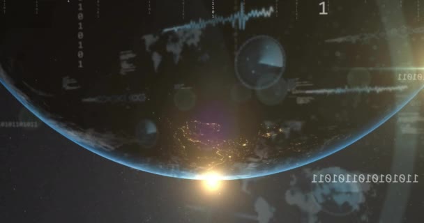 Animatie Van Wereldbol Met Binaire Codering Gegevensverwerking Donkere Achtergrond Mondiale — Stockvideo