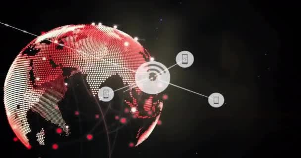 与全球图标连接的网络动画 全球连接 计算和数据处理概念数字生成的视频 — 图库视频影像
