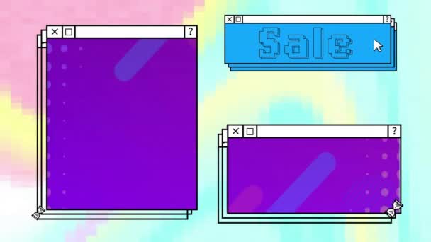 Animation Des Verkaufstextes Über Computerbildschirme Und Lebendigen Hintergrund Globaler Einzelhandel — Stockvideo