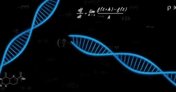 Animering Dna Strängar Över Matematiska Ekvationer Vetenskap Och Digitalt Gränssnitt — Stockvideo