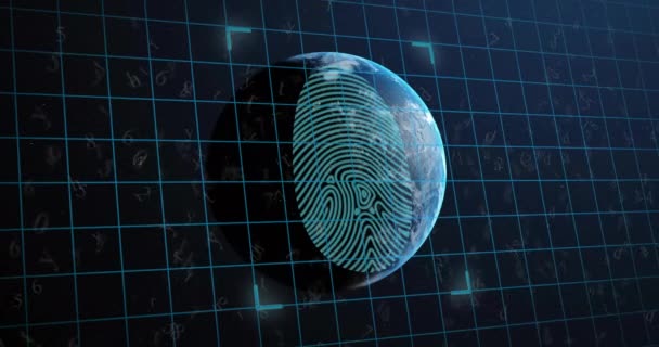 Animazione Impronte Digitali Biometriche Elaborazione Dei Dati Tutto Globo Connessioni — Video Stock