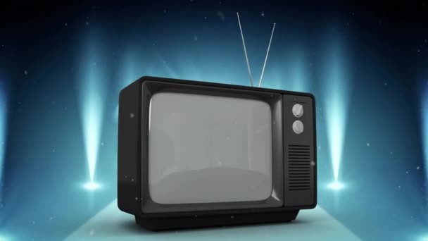 Televizyonun Üzerine Düşen Işık Karın Animasyonu Eğlence Dijital Arayüz Konsepti — Stok video