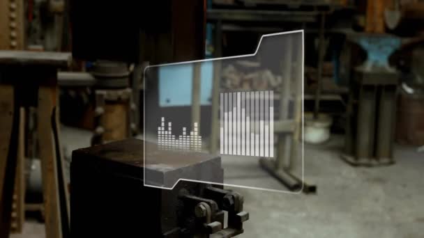 Animation Von Diagrammen Die Daten Über Die Maschine Der Fabrikhalle — Stockvideo