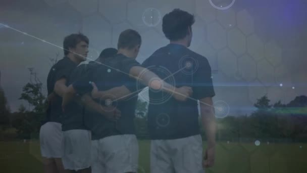 Çeşitli Ragbi Oyuncuları Üzerinden Bağlantı Ağının Animasyonu Küresel Spor Bağlantılar — Stok video