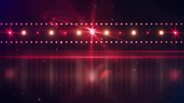 暗い背景に赤いスポットライトの上に落ちる雪のアニメーション エンターテイメント イベント ショー お祝い パフォーマンス デジタル生成されたビデオ — ストック動画