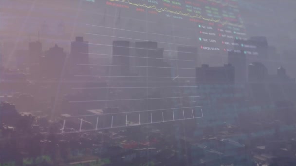 Animação Processamento Dados Financeiros Longo Paisagem Urbana Conceito Global Negócios — Vídeo de Stock
