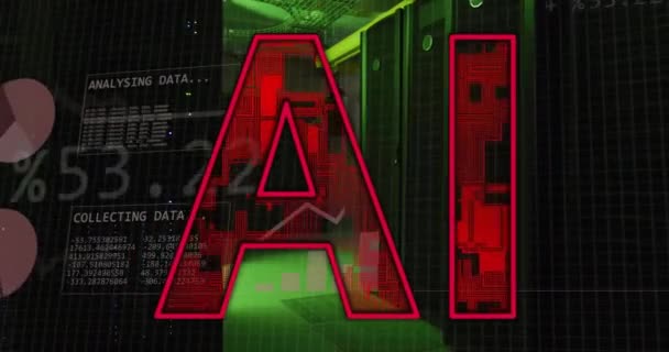 Animering Aitext Och Databehandling Datorservrar Global Artificiell Intelligens Anslutningar Databehandling — Stockvideo