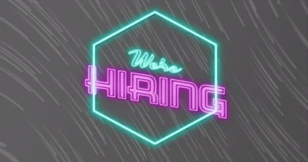 Animation Hiring Neon Text Neon Pattern Grey Background Global Retail — Stock Video