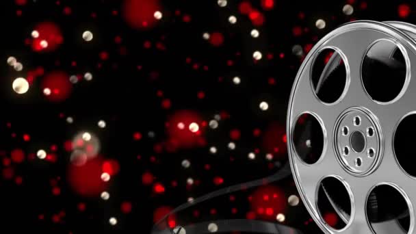 在黑色背景上的斑点上的电影胶片动画 以数码方式制作的聚会 商业和庆祝活动的概念 — 图库视频影像
