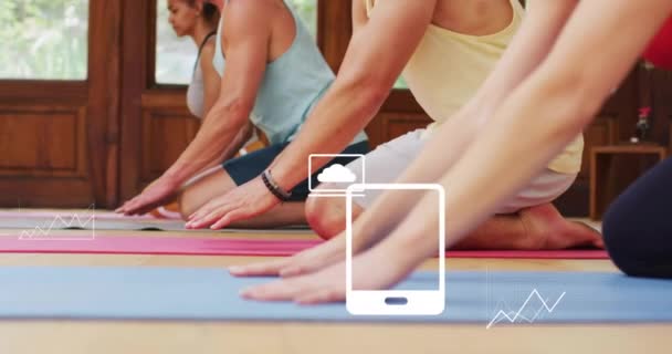 Animazione Media Cions Dati Elaborazione Diverse Classi Yoga Stretching Fitness — Video Stock