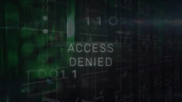 Animation Der Zugriffsverweigerten Text Und Datenverarbeitung Über Computerserver Globale Cyber — Stockvideo