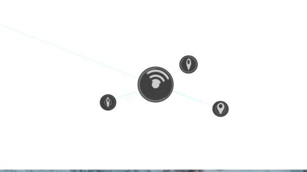 Анимация Сети Соединений Иконками Белом Фоне Концепция Глобальных Соединений Вычислительной — стоковое видео