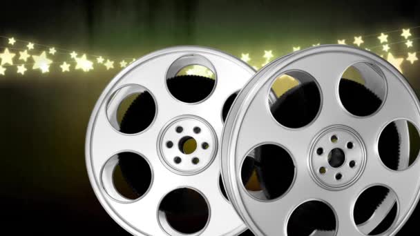 黒い背景の星の上のフィルムストックのアニメーション パーティー ビジネス お祝いのコンセプトデジタル生成ビデオ — ストック動画