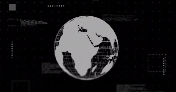 Animación Globo Procesamiento Datos Sobre Fondo Negro Finanzas Globales Negocios — Vídeo de stock