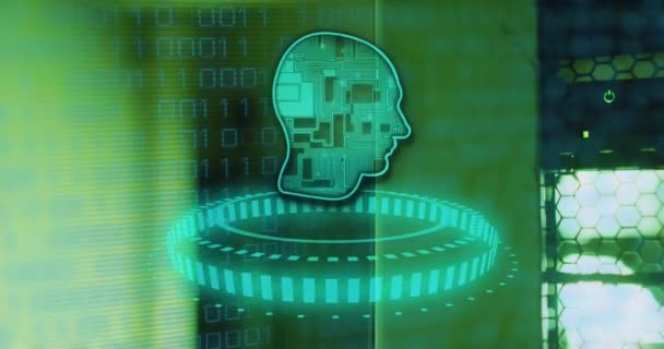 Animacja Ludzkiego Mózgu Binarne Przetwarzanie Danych Przez Serwery Komputerowe Globalna — Wideo stockowe