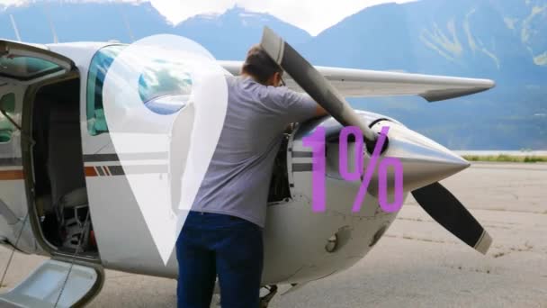 비행기 엔진에서 코카서스 파일럿에 로케이터 아이콘 비율의 애니메이션 엔지니어링 데이터 — 비디오