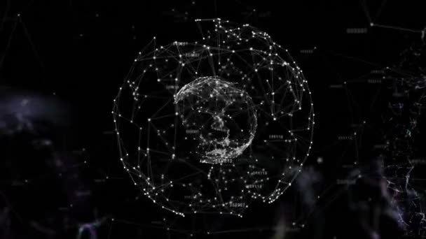 Animation Network Connections Globe Global Connections Computing Data Processing Concept — Stock Video