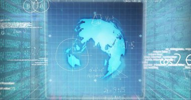 Sunucu odasında veri işleme resmi. küresel iş ve dijital arayüz kavramı dijital olarak oluşturulmuş görüntü.