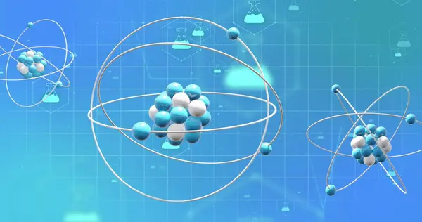 蓝色背景上3D微分子和化学图标的图像 全球科学 研究和连接概念数字生成的图像 — 图库照片