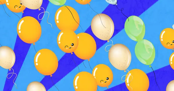 Bild Färgglada Ballonger Flyger Över Blå Bakgrund Fest Och Fest — Stockfoto