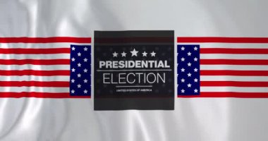 Başkanlık seçimlerinin animasyonu, beyaz arka planda sallanan Amerikan bayrakları üzerine Amerikan mesajı. Amerika, demokrasi, seçimler, hükümet, politika ve iletişim, dijital olarak oluşturulmuş video.