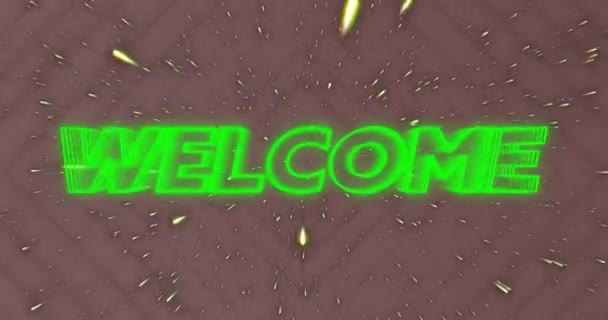 Animation Welcome Neon Text Light Trails Dark Background Παγκόσμια Μέσα — Αρχείο Βίντεο