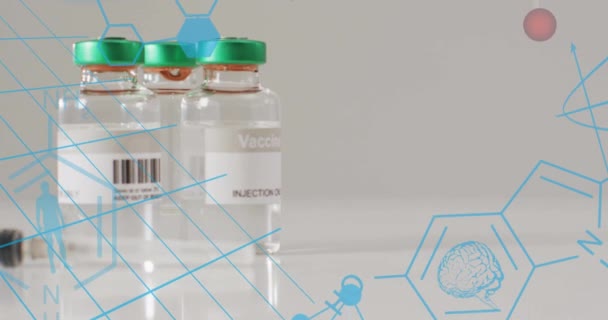 ワクチン接種に関する科学的データ処理のアニメーション グローバルサイエンス コネクション コンピューティング データ処理のコンセプトをデジタル生成したビデオ — ストック動画