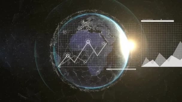 Animace Statistik Zpracování Dat Celém Světě Globální Připojení Výpočetní Koncept — Stock video