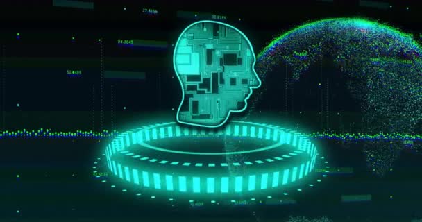 Animazione Testa Con Elaborazione Dati Globo Intelligenza Artificiale Globale Connessioni — Video Stock
