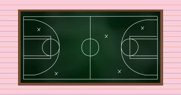 Basketbol Sahasının Taktik Strateji Çizimleriyle Canlandırılması Spor Rekabet Strateji Oyun — Stok video