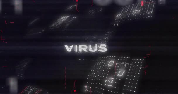 Animation Binary Coding Digital Data Processing Virus Text Global Cyber — Stock Video