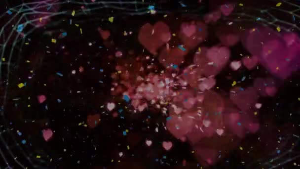 Κινούμενα Σχέδια Κομφετί Και Καρδιές Μαύρο Φόντο Αγάπη Σχήματα Και — Αρχείο Βίντεο